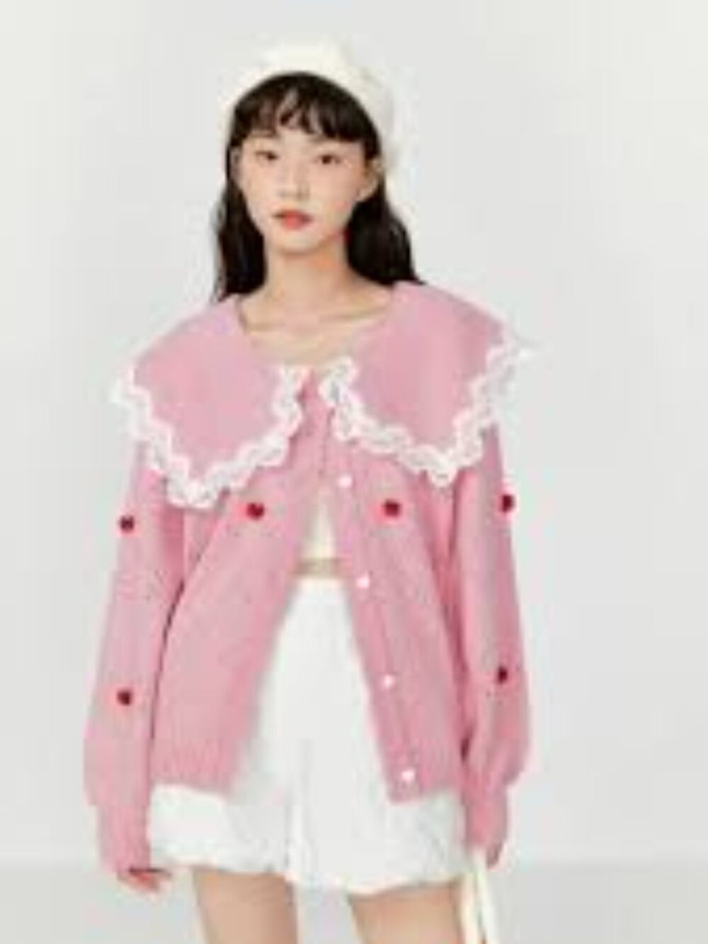 Ledin Sweet Strawberry Sweater Coat - 3D Strawberries Lace Collar - Fabulous!!